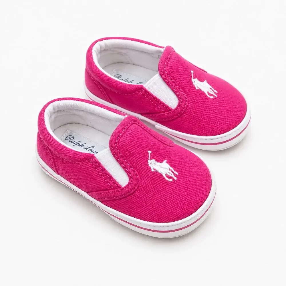 Ralph Lauren Baby Girls Pink Canvas Slip-On Shoes Sz US 1 New Without Tags NWOT